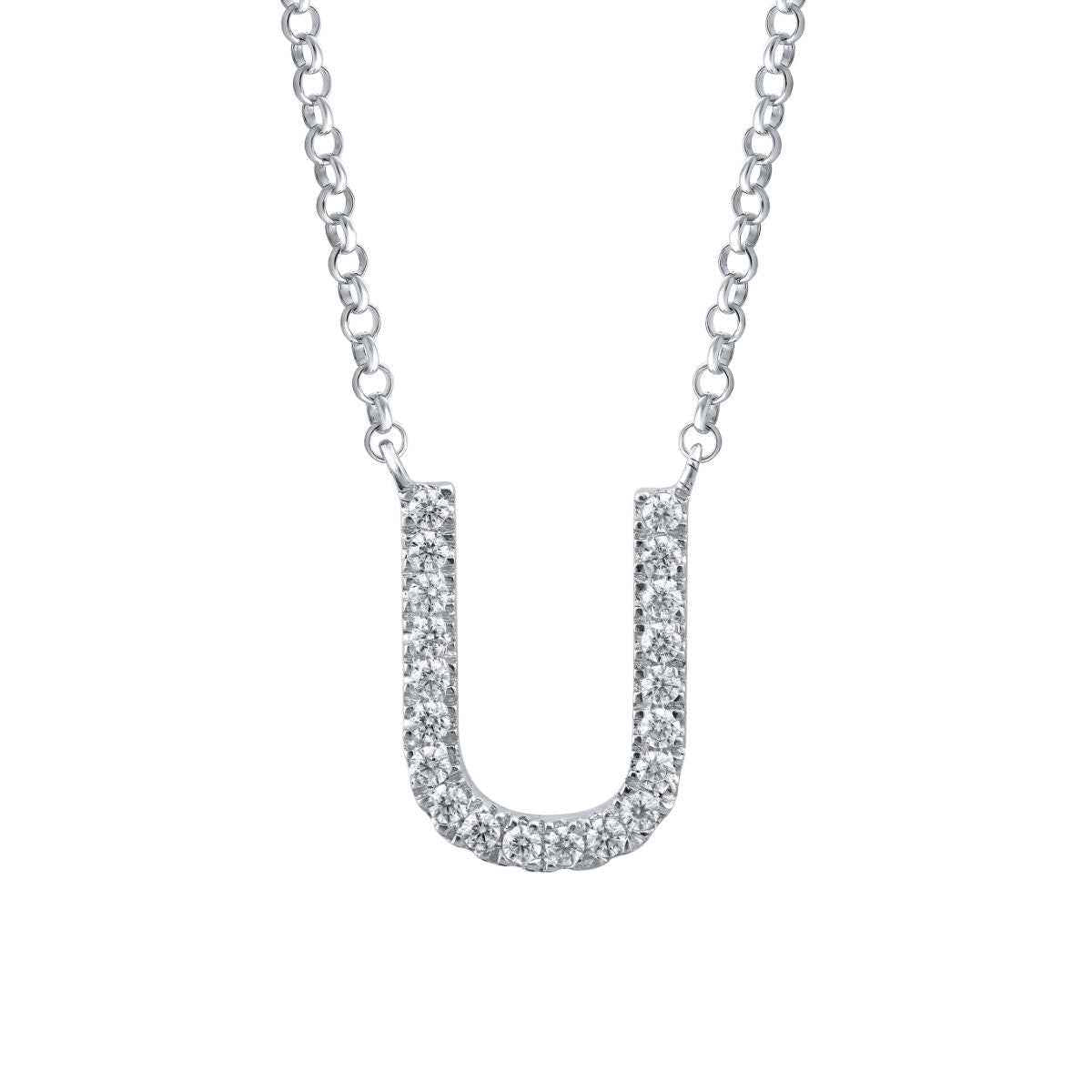 1/10 ct. tw. Diamond Letter U 10mm Pendant in 10K White Gold -- U