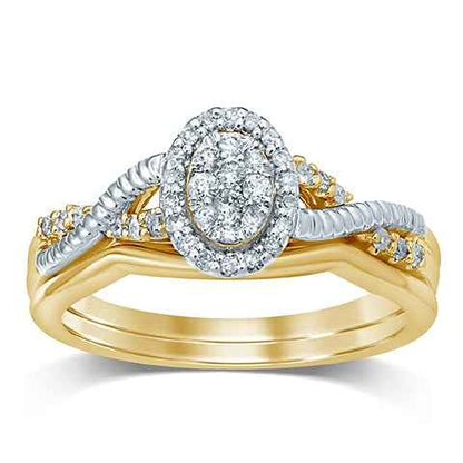 True Promise 1/4 ct. tw. Oval Composite Wedding Set in 10K White and Yellow Gold