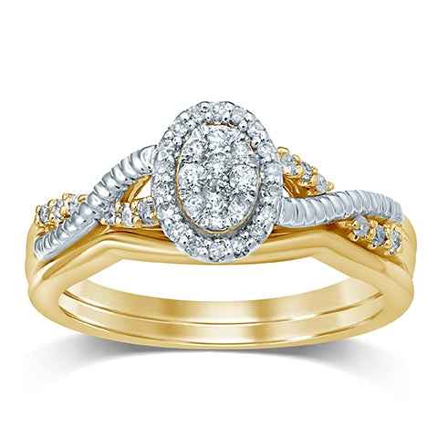 True Promise 1/4 ct. tw. Oval Composite Wedding Set in 10K White and Yellow Gold
