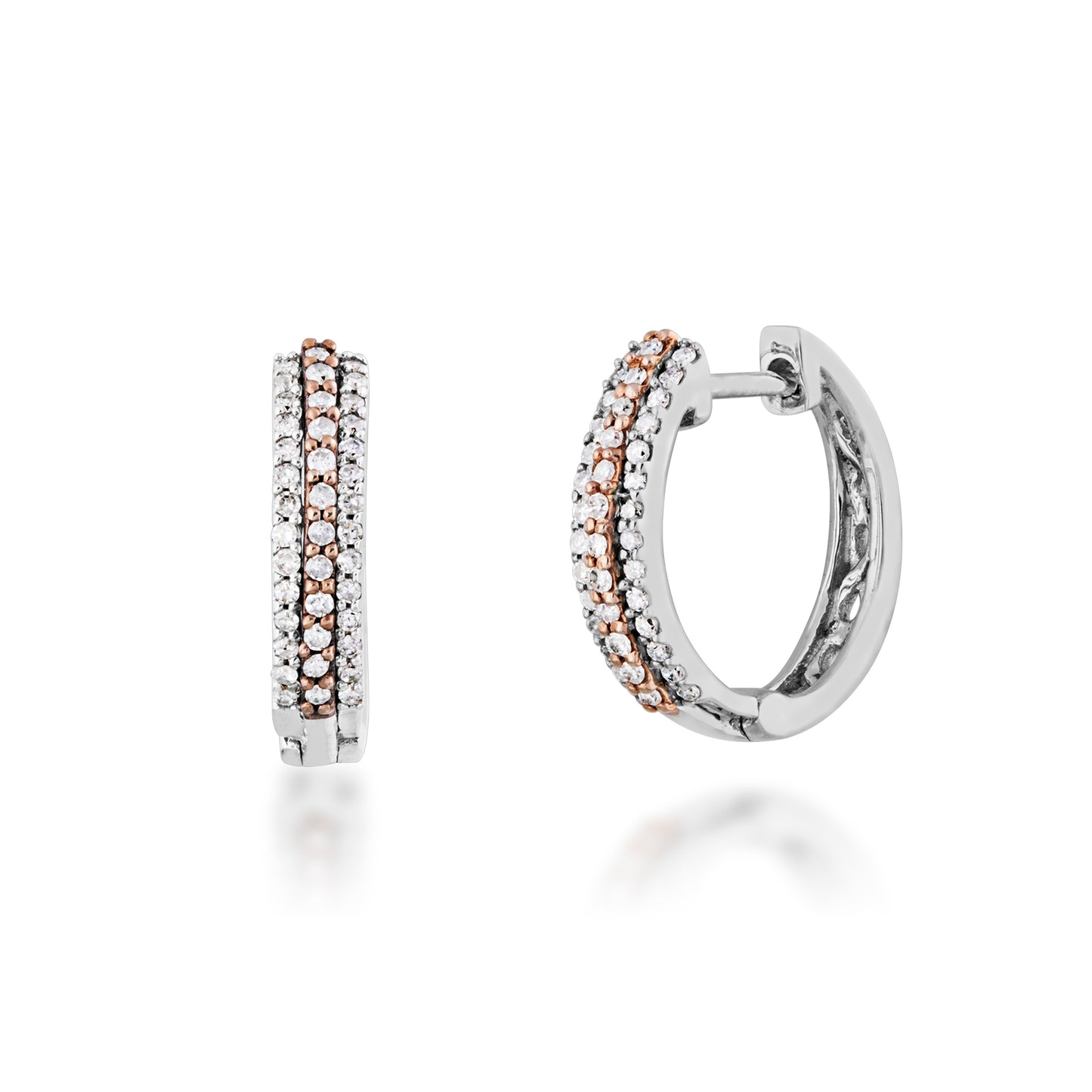 1/4 ct. tw. Diamond Two-Tone Huggie Hoop Earrings in 10K White and Pink Gold