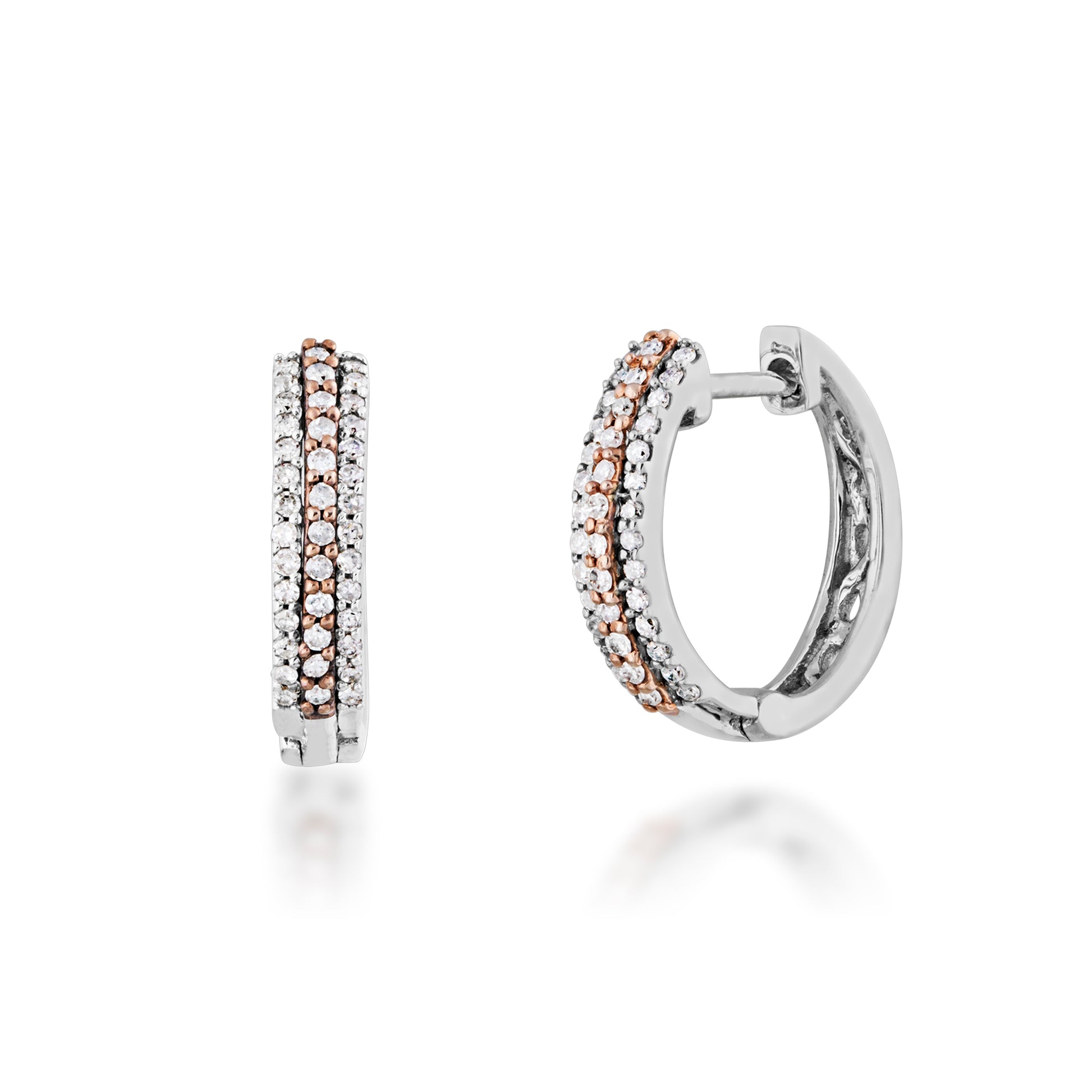 1/4 ct. tw. Diamond Two-Tone Huggie Hoop Earrings in 10K White and Pink Gold