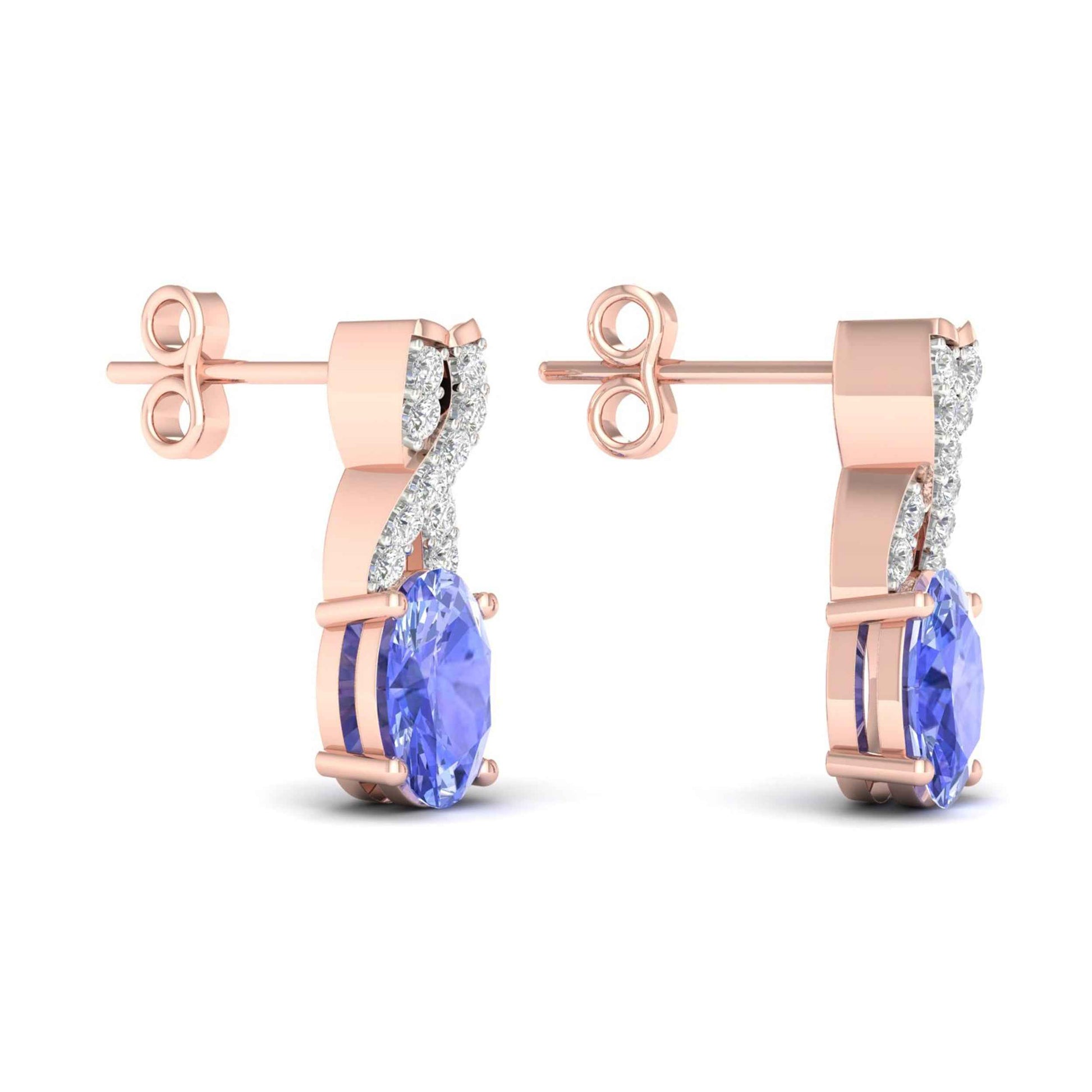 Tanzanite and .08 ct. tw. Diamond Fashion Earrings with Upper Twist Design in 10K Pink Gold close-up detail
