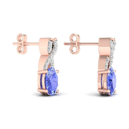 Tanzanite and .08 ct. tw. Diamond Fashion Earrings with Upper Twist Design in 10K Pink Gold close-up detail