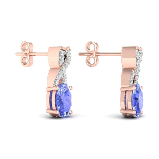 Tanzanite and .08 ct. tw. Diamond Fashion Earrings with Upper Twist Design in 10K Pink Gold close-up detail