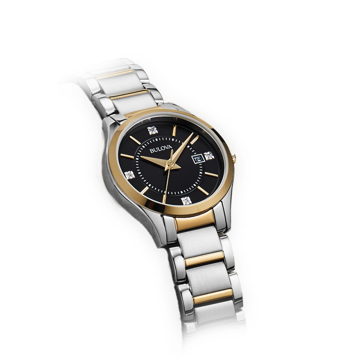 Bulova Ladies' 40mm Black Dial Watch in Yellow and White Tones