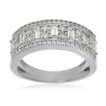 3/4 ct. tw Diamond 3-Row Anniversary Band with Alternating Round and Emerald Cut Center Stones in 14k White Gold