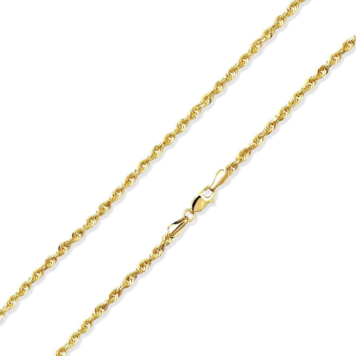 3.6mm 24-inch Solid Diamond Cut Rope Chain in 10K Yellow Gold front view