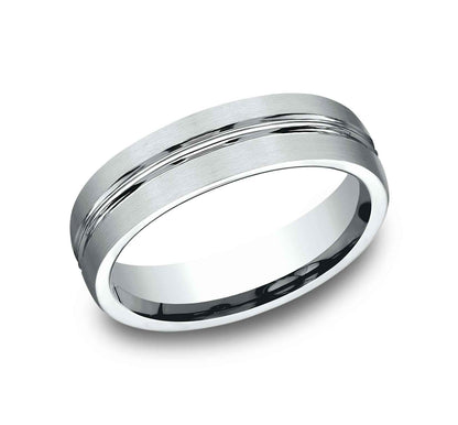 Benchmark Men's Satin Finish Wedding Band in 10K White Gold close-up detail
