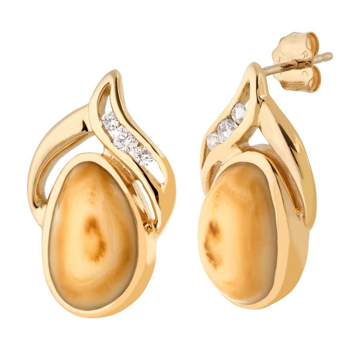 Ladies' Elk Ivory & 1/6 ct. tw. Diamond Earrings in 14K Yellow Gold