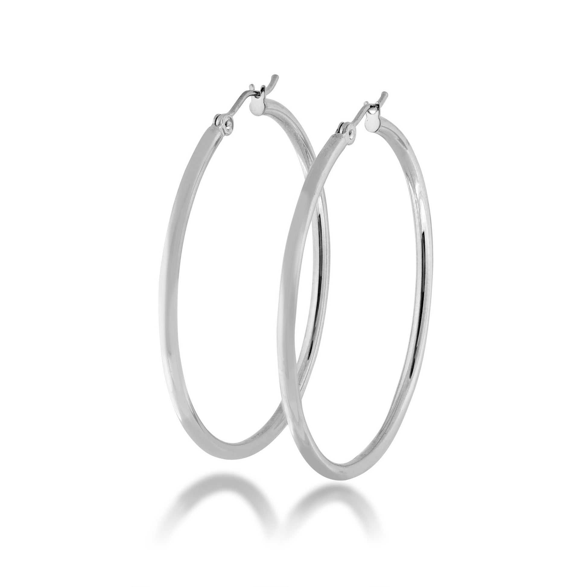 2x40mm Round Hoop Earrings in 14K White Gold