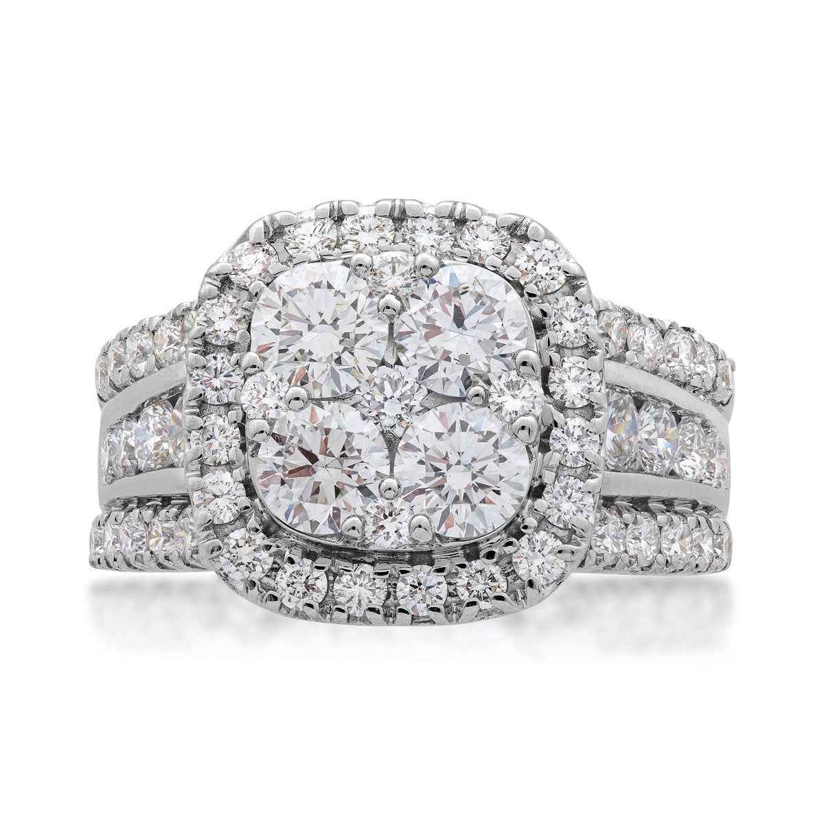 Adamante 3 ct. tw. Lab-Grown Round Brilliant Diamond Halo Cluster Engagement Ring with Channel & Prong Set Band in 14K White