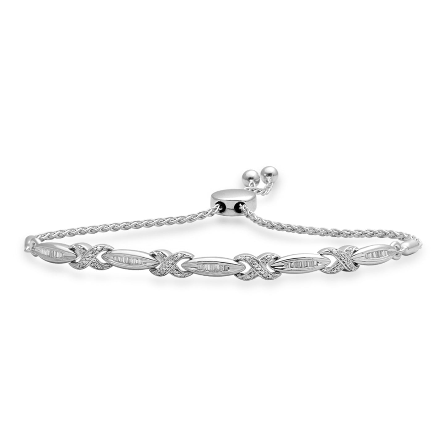 .25 ct. tw. Round & Straight Baguette Infinity Inspired Bolo Bracelet in Sterling Silver