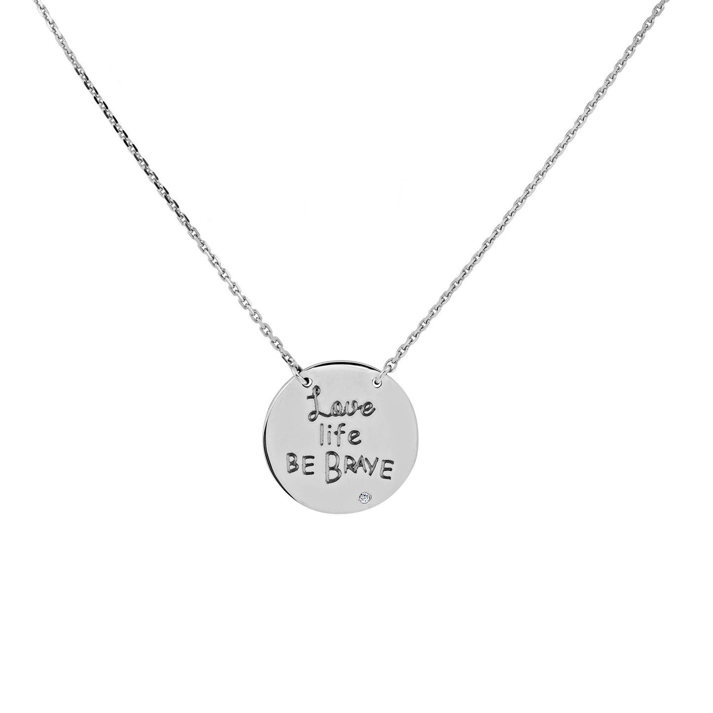 Love Life Be Brave Round Medallion Pendant in Sterling Silver