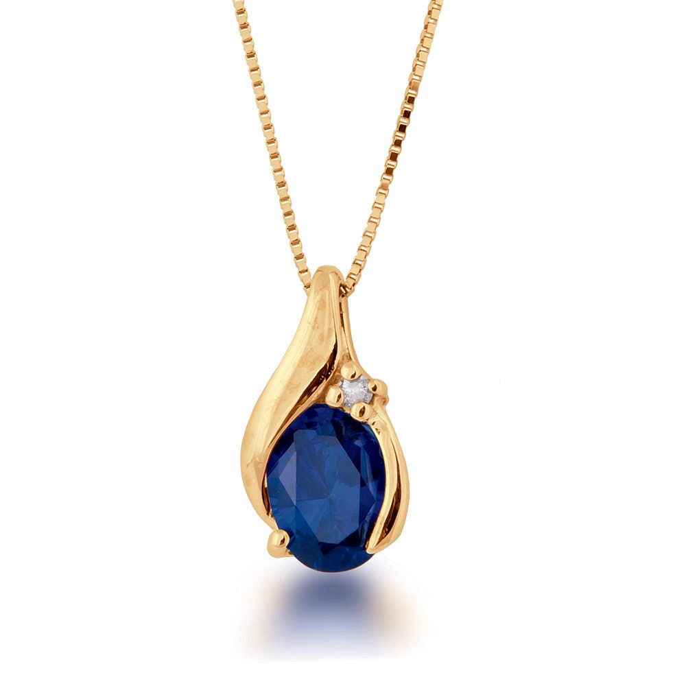 Created Oval Sapphire & Diamond Pendant in 10K Yellow Gold