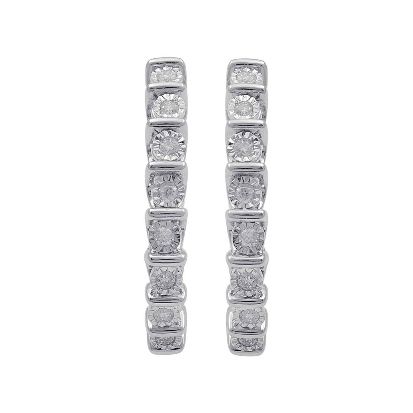 1/4 ct. tw. Diamond Bar Set Hoop Earrings with Miracle Plates in Sterling Silver front view