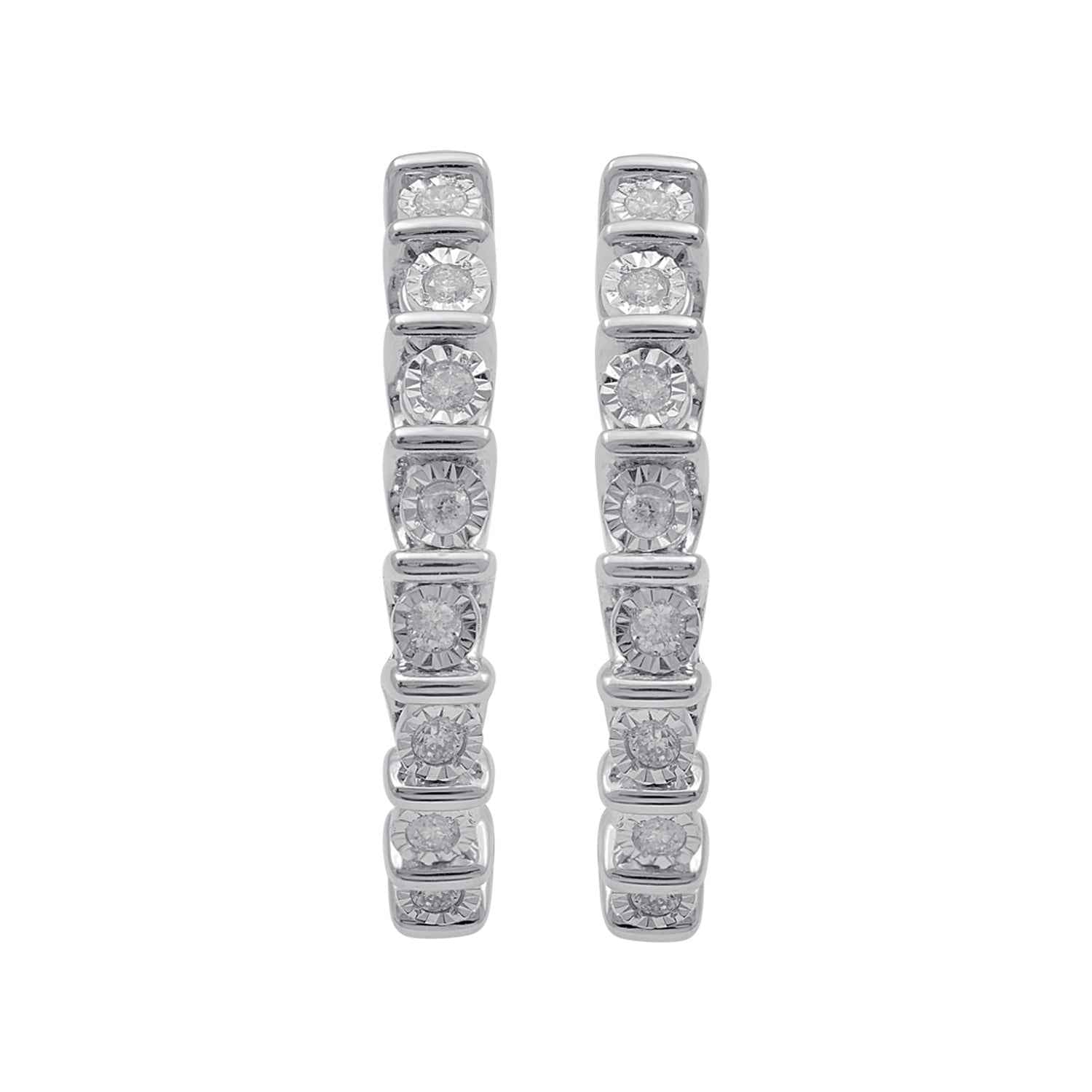 1/4 ct. tw. Diamond Bar Set Hoop Earrings with Miracle Plates in Sterling Silver front view