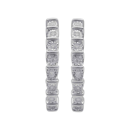 1/4 ct. tw. Diamond Bar Set Hoop Earrings with Miracle Plates in Sterling Silver front view