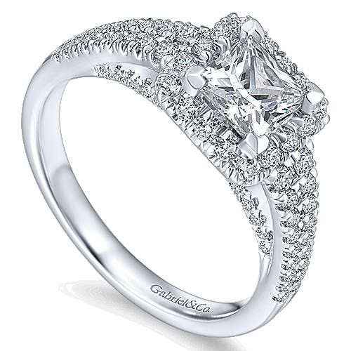 Gabriel & Co. .59 ct. Princess Cut Halo Semi-Mount Engagement Ring in 14K White Gold close-up detail
