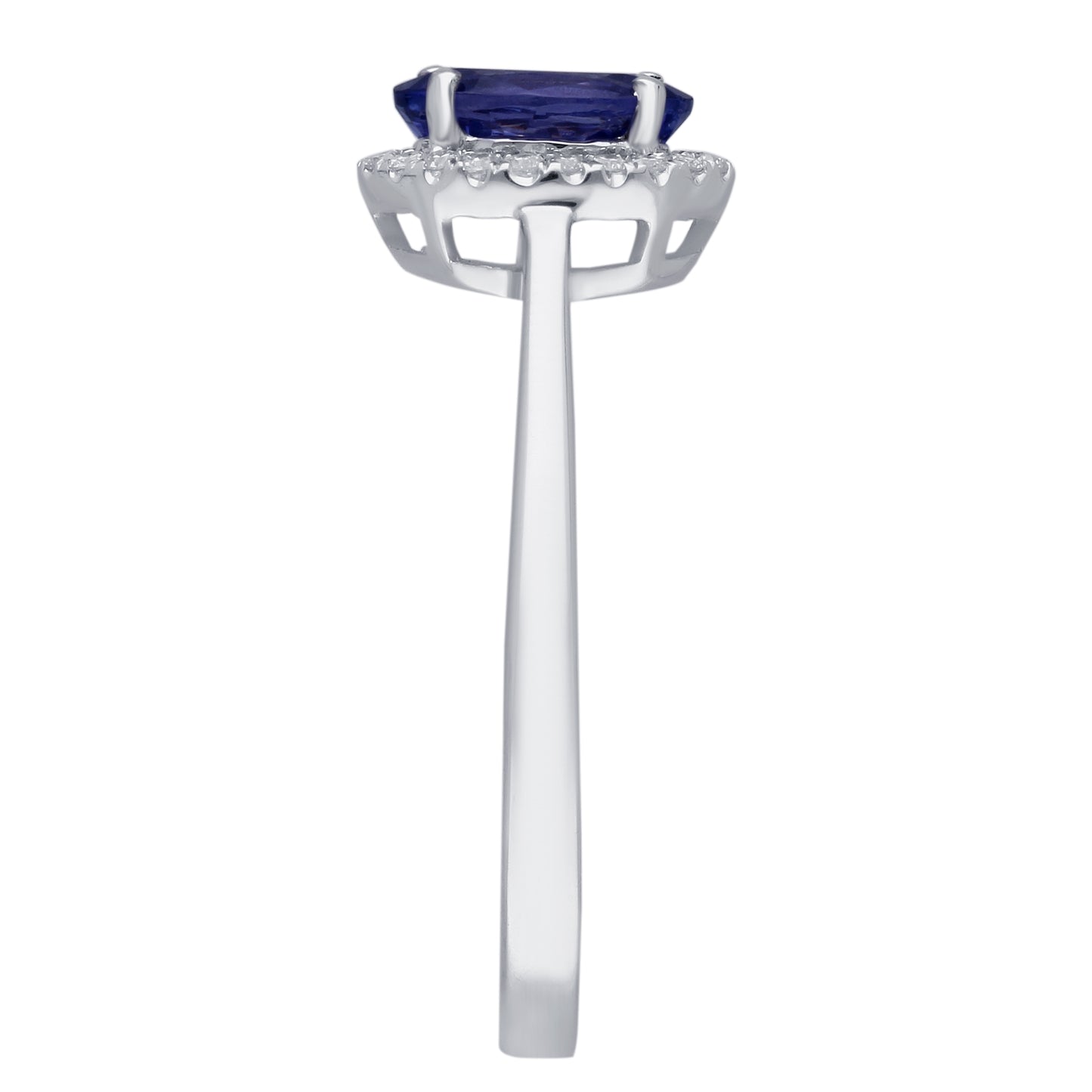 Kallati Oval Tanzanite & Diamond Halo Ring in 14K White Gold front view