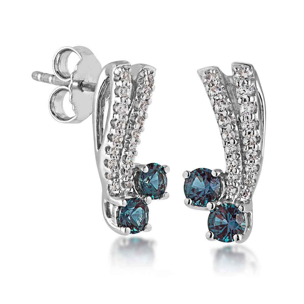 Impulse Collection Created Round Alexandrite Fashion Earrings with 1/5 ct. tw. Diamond Accents in 10K White Gold