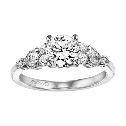 Artcarved Contemporary 1/5 CT. TW. Semi-Mount Engagement Ring with Tapered Side Diamonds in 14K White Gold