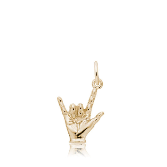 I Love You Hand Sign Charm in 14K Yellow Gold