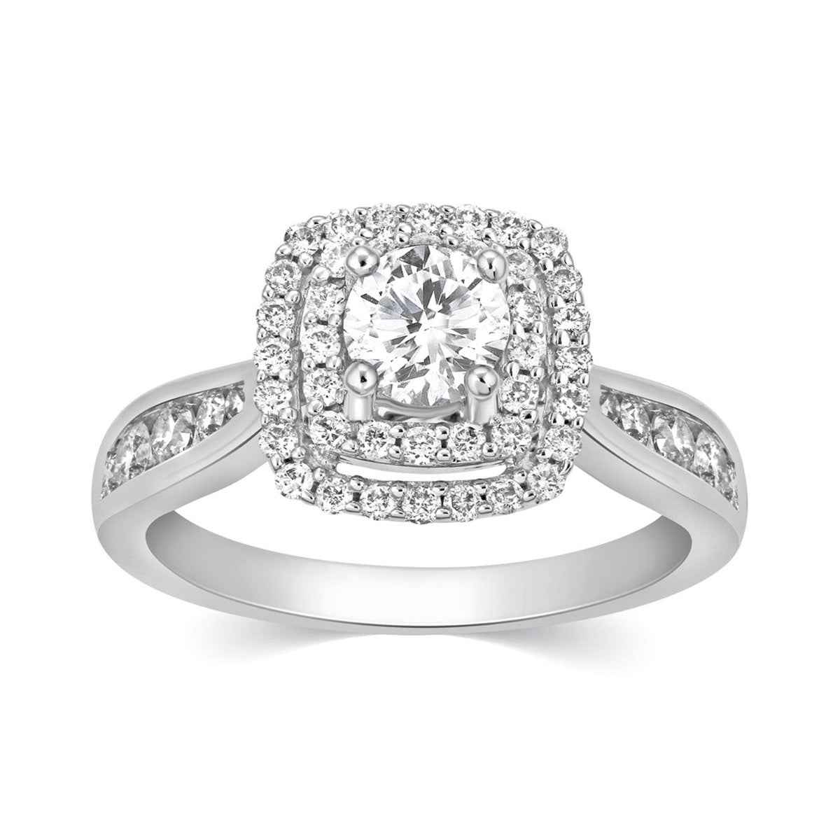 Amaura 7/8 ct. tw. Round Brilliant Diamond Double Halo Engagement Ring in 14K White Gold