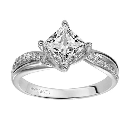 Artcarved Contemporary 1/6 ct. tw. Princess Cut Semi-Mount Diamond Engagement Ring in 14K White Gold side profile