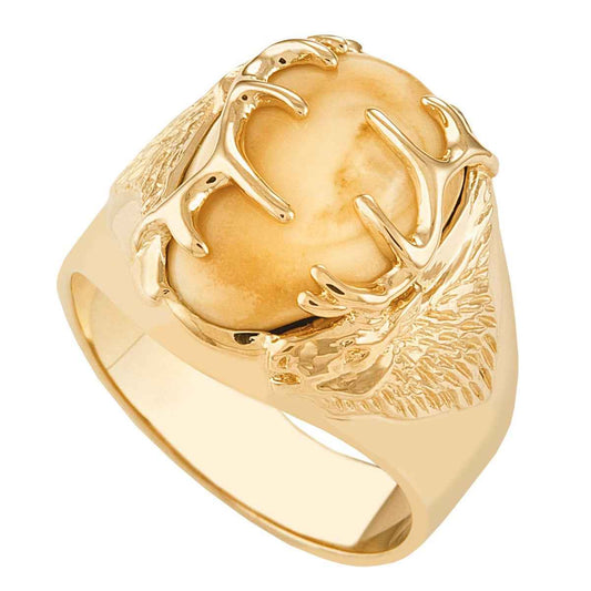 Men's Elk Ivory Twin Peaks Ring in 10K Yellow Gold - I1759 Twin Peaks