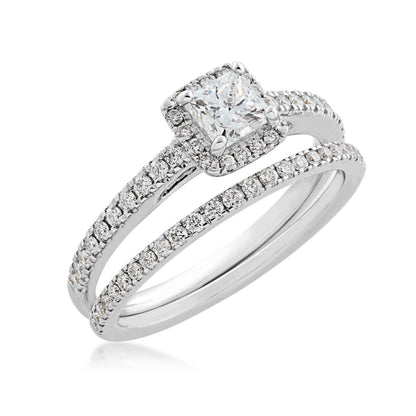 Noventa 7/8 ct. tw. Princess Cut Diamond Halo Wedding Set in 14K White Gold close-up detail
