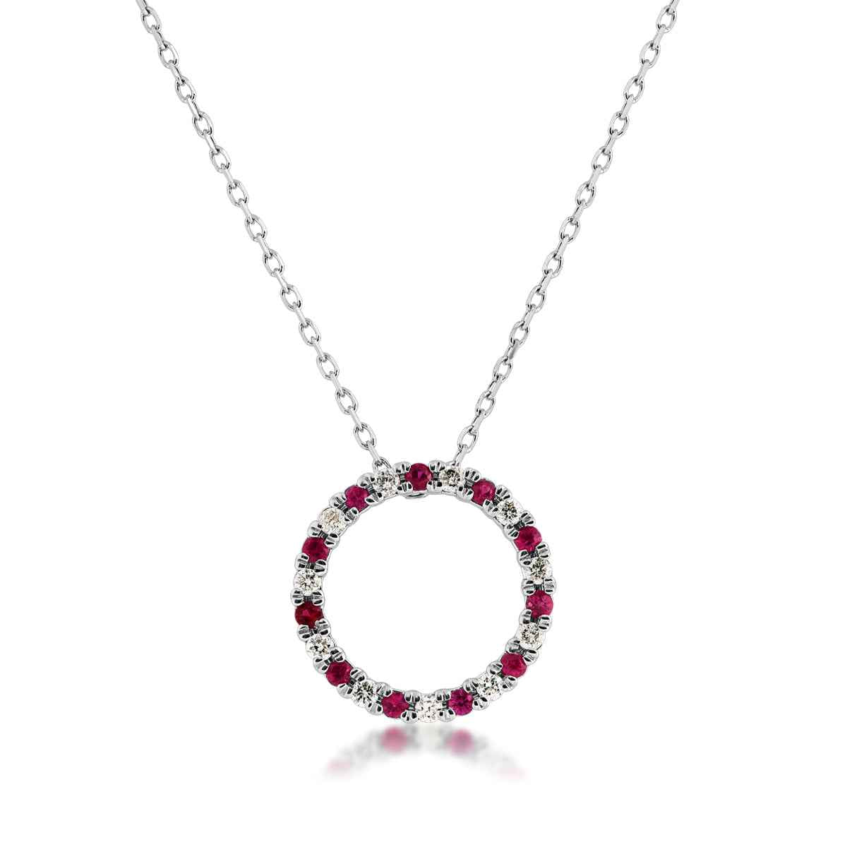Ruby and 1/8 ct. tw. Diamond Circle Pendant in 10K White Gold