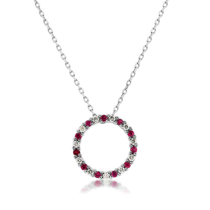 Ruby and 1/8 ct. tw. Diamond Circle Pendant in 10K White Gold