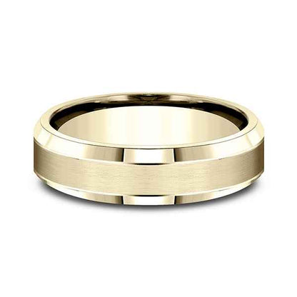 Benchmark Men's 6MM Beveled Edge Wedding Band with Satin Center in 10K Yellow Gold