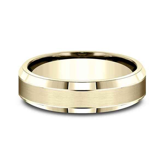 Benchmark Men's 6MM Beveled Edge Wedding Band with Satin Center in 10K Yellow Gold