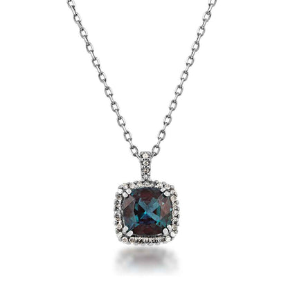 Created Cushion Cut Alexandrite & .08 ct. tw. Diamond Halo Pendant in 10K White Gold