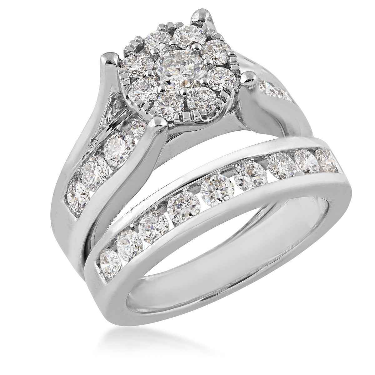 2 ct. tw. Round Cluster Diamond Wedding Set in 14K White Gold close-up detail