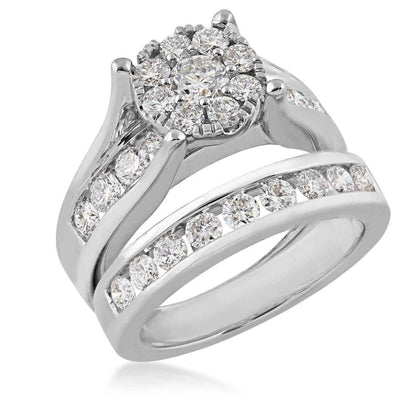 2 ct. tw. Round Cluster Diamond Wedding Set in 14K White Gold close-up detail
