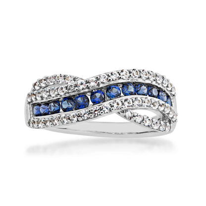Created Blue & White Sapphire Channel Set Ring in Sterling Silver