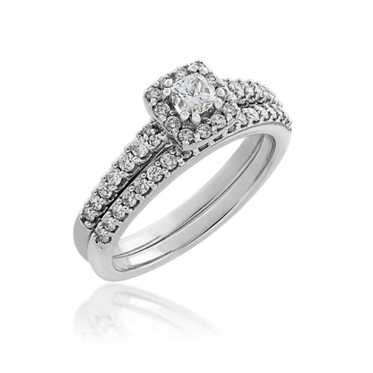 Noventa 1/4 ct. Princess Cut Diamond Wedding Set with 1/5 ct. Halo & Diamond Band in 10K White Gold front view