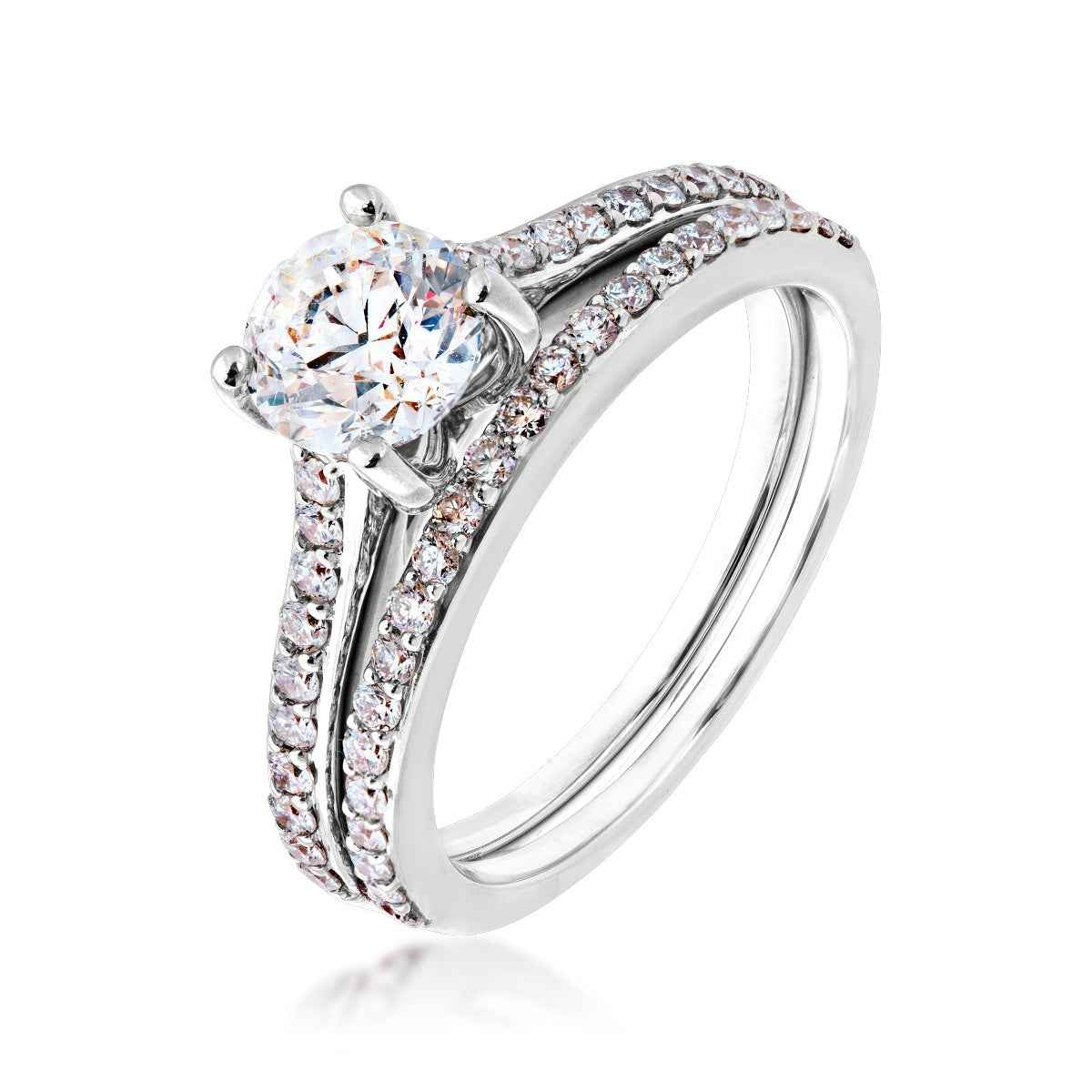 Noventa 1-1/2 ct. tw. Classic Round Brilliant Diamond Wedding Set in 14K White Gold front view