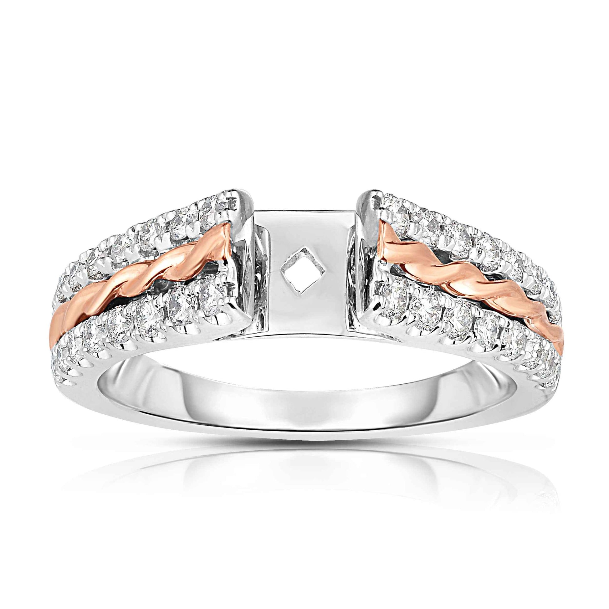 1/2 ct. tw. Round Diamond and Gold Twist Semi-Mount Engagement Ring in 14K White and Pink Gold