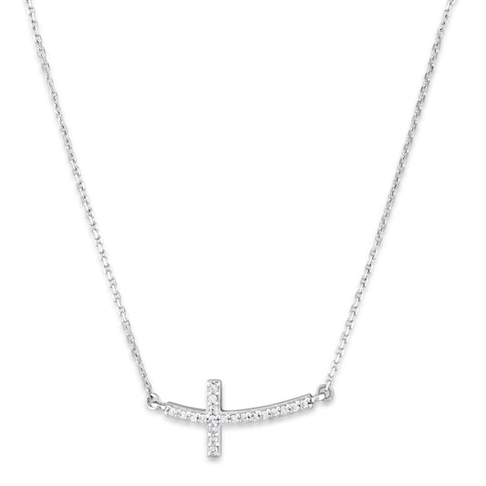 1/10 ct. tw. Diamond Sideways Cross Necklace in 10K White Gold