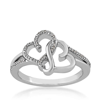 Infinite Love Diamond Accent Triple Heart Ring in Sterling Silver