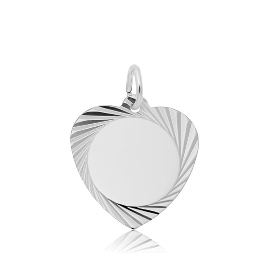 Medium Diamond Cut Heart Charm in Sterling Silver