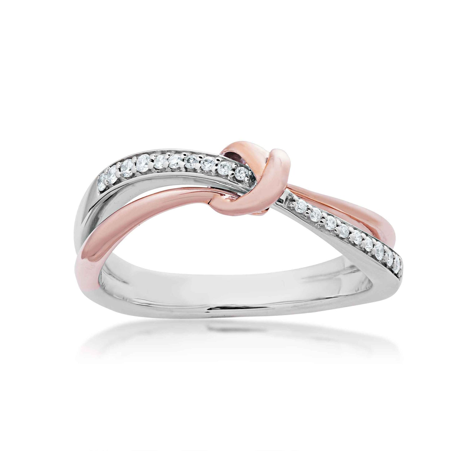 1/10 ct. tw. Diamond Ring with Knot Design in 10K White and Pink Gold