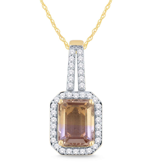Ametrine Emerald Cut Diamond Fashion Pendant with 1/5 ct. tw. Diamond Halo in 10K Yellow Gold
