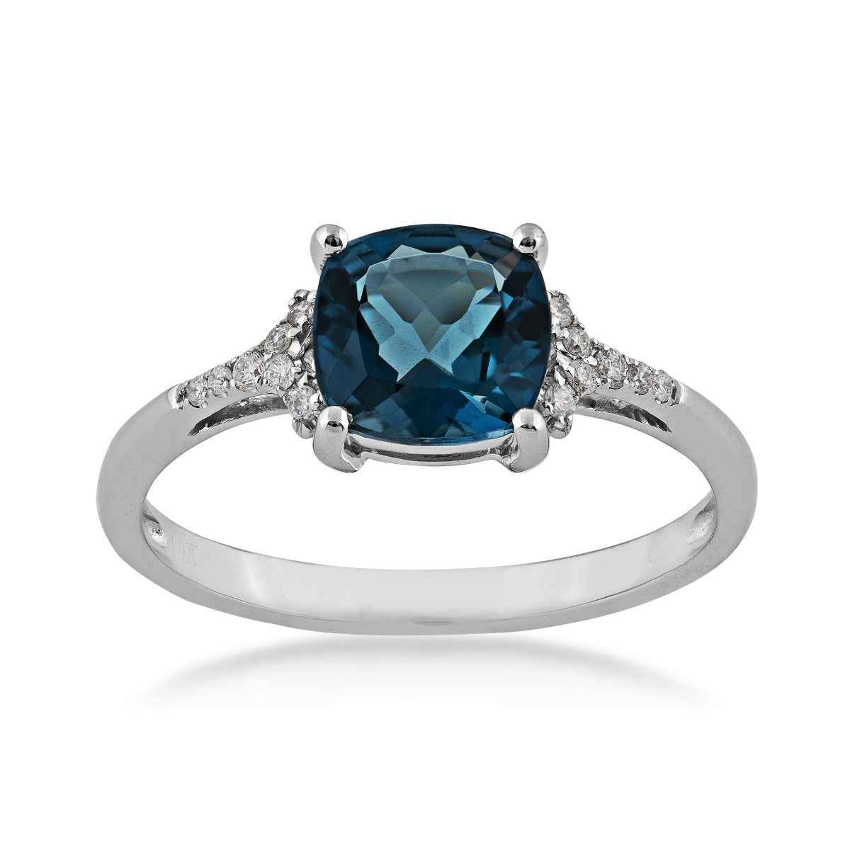 Cushion London Blue Topaz and 1/10 ct. tw. Diamond Ring in 10K White Gold