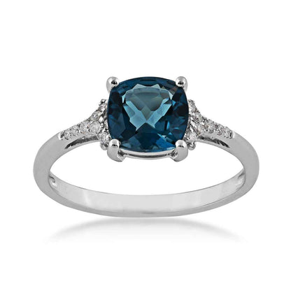 Cushion London Blue Topaz and 1/10 ct. tw. Diamond Ring in 10K White Gold