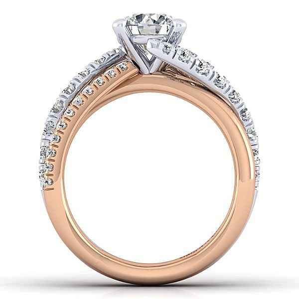 Gabriel & Co. .79 ct. Diamond Semi-Mount Engagement Ring with Double Split Shank Band in 14K White and Pink close-up detail
