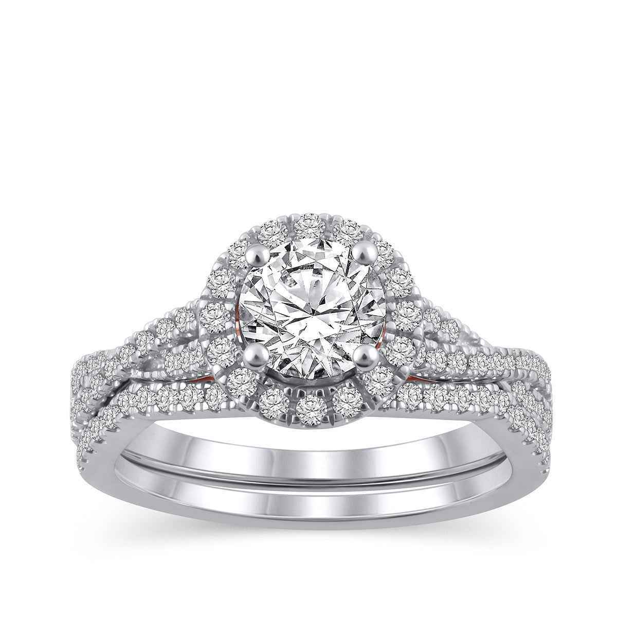 Adamante 1-1/2 ct. tw. Lab-Grown Round Brilliant Diamond Wedding Set in 14K White and Pink Gold